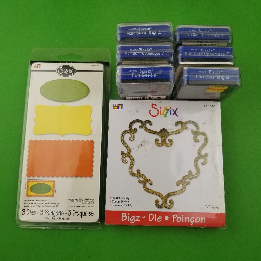 Lot of 8 Misc Sizzix Dies Letter dies, Templates dies, and Swirly